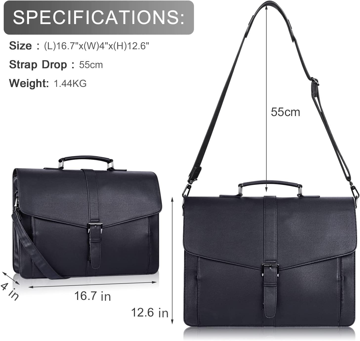ESTARER Men's Leather Briefcase for Travel/Office/Business 15.6 Inch Laptop Messenger Bag - Image 3